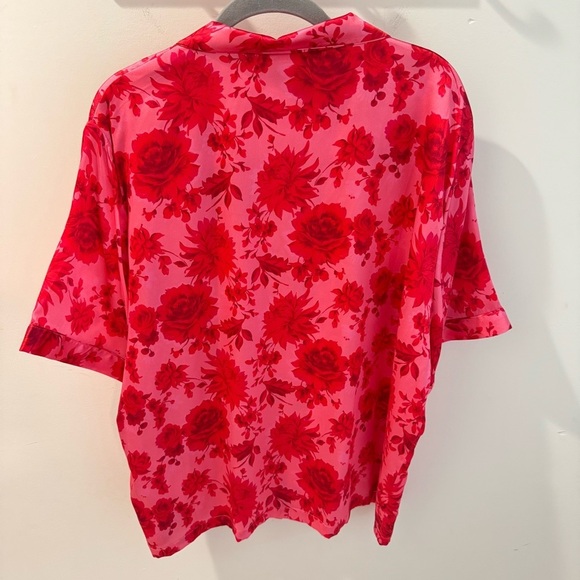 NWT Ban.dō Hot Pink Floral Stretch Silk Short Sleeve Leisure Shirt Size 2X - Picture 5 of 5